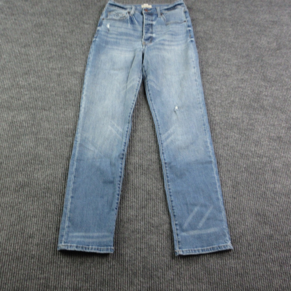 Oliver Logan Jeans Womens 28 Blue Straight High Rise Distressed Button Fly 27x31